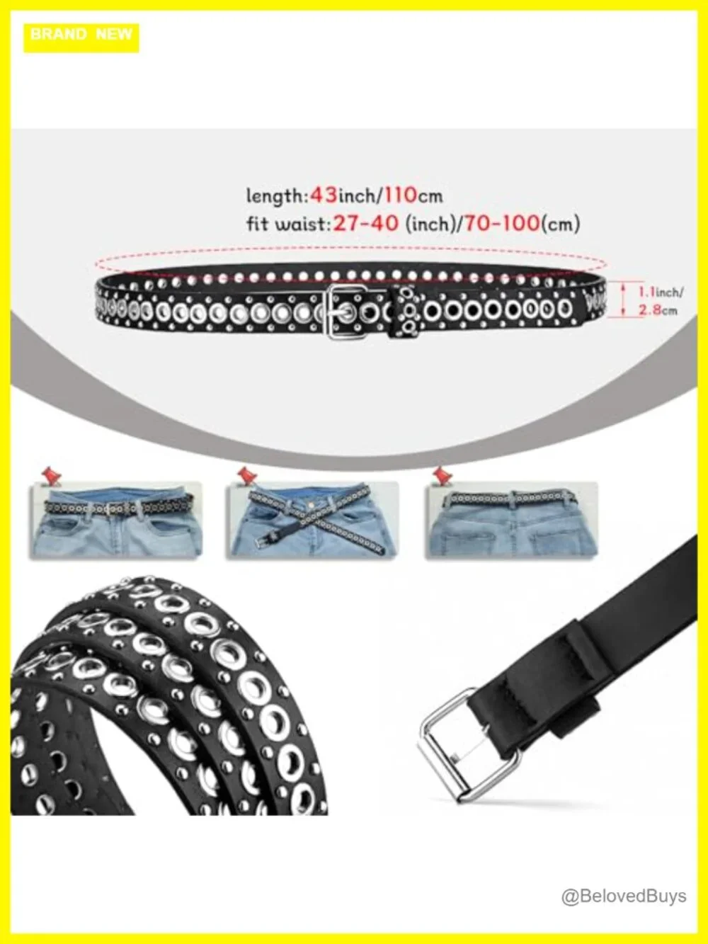 Studded Punk Goth Faux Leather Belt with Silver Rivets